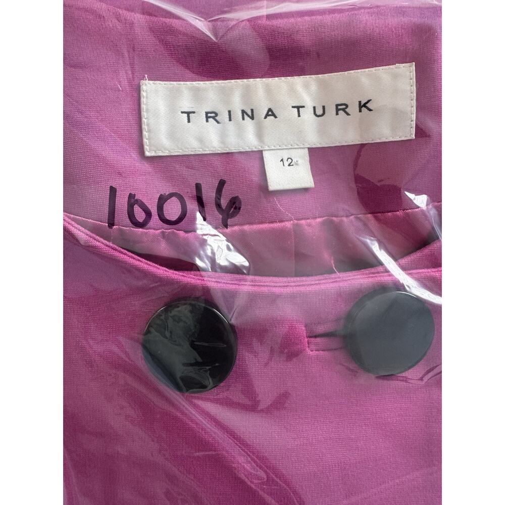 Trina Turk Fuchsia Trench Coat Size 12 Double Breasted Designer Statement - Picture 14 of 14